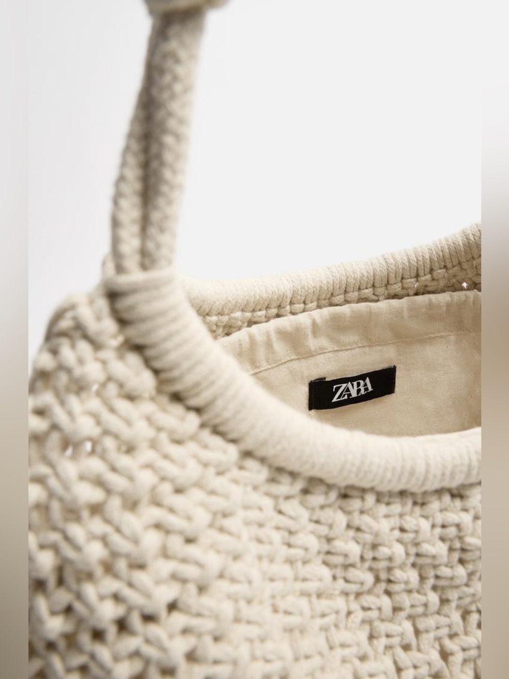 NWOT. Zara Ecru/White Macramé Tote Shopper Bag. - Picture 6 of 12